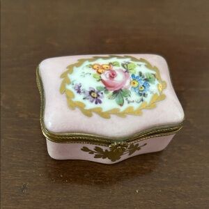 Limoges Pink and Gold Rectangular Floral Box - Vintage